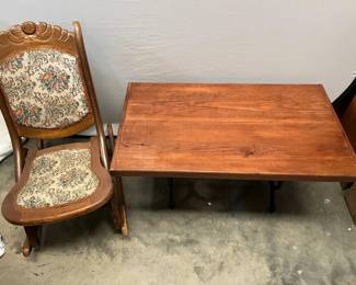 Vintage Wooden Coffee Table Upholstered Rocker Chair