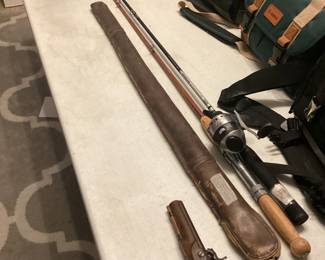 Vintage fishing rod, and replica gun