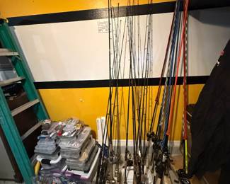 Fishing rods and reels, various tackle and lures, boat accessories 