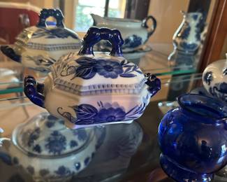 Blue and white items