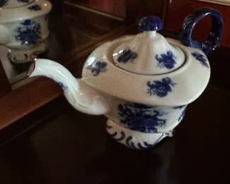 Blue and white items