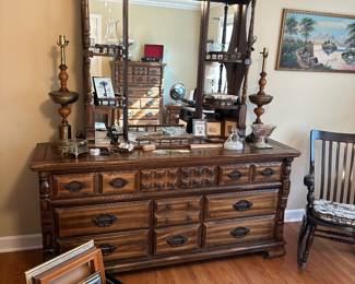 Circa 1960’s dresser, chest, nightstand, and bed