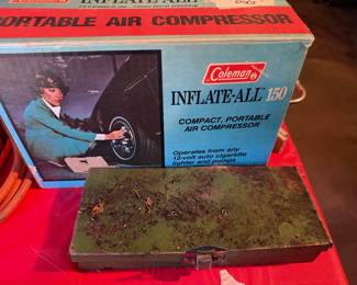 vintage Coleman Inflate-All 150 is a portable 12-volt air compressor designed to operate from an automobile cigarette lighter. 