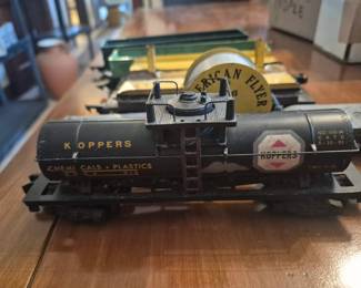 vintage American Flyer No. 912 Koppers Chemicals & Plastics Tank Car, produced by A.C. Gilbert between 1955 and 1957 in S gauge. 