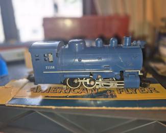 vintage American Flyer 21158 S Gauge blue 0-6-0 steam locomotive switcher. 