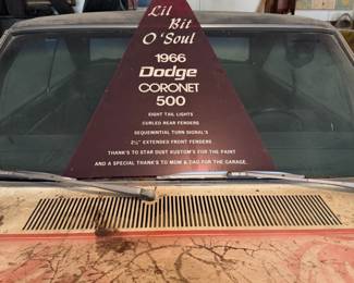 1966 Dodge Cornet 500 Mild custom (one of one) – Garage Kept – Rust Free Original 383, 4 – speed manual Not running – No Keys Great Barn find Only one owner – Have Certicard (Certified Quality Assurance Card)   Numbers matching on Engine, Transmission, Differential & Radiator  VIN  WP23G 67 263402    P4X WWI T3 SG 0422