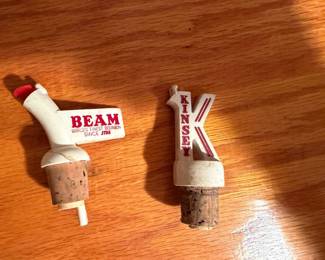  vintage Jim Beam whiskey bottle topper and pourer spout  & vintage Kinsey Bourbon Whiskey bottle pourer and stopper 