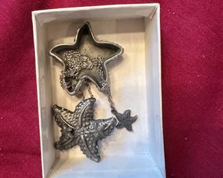 Torino Pewter Staarfish necklace earings and trinket box