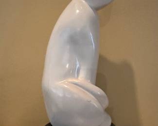 1969 MID CENTURY MODERN SIGNED LI CHING LARGE WHITE CAT SCULPTURE STATUE FIGURE