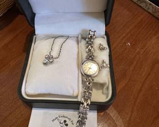 Disney watch, necklace, earings