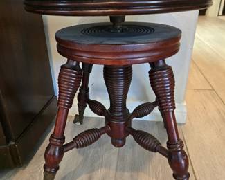Antique carved wood piano stool with brass claw & glass ball feet