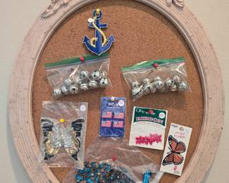 vintage corkboard, vintage sequin appliques