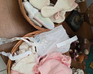Old hand knit & crocheted baby booties & bonnets