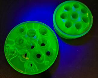 antique uranium glass flower frogs