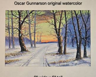Oscar Gunnarson (1884-1962) Original watercolor winter landscape
