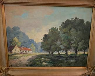 Signed original oil on art board. Signed on lower left. Framed size: 20 1/2" wide x 16 1/2" tall