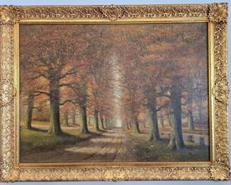 Original oil on canvas. Artist: A.J. Fels (1877-1944). Framed size 44" wide x 34" tall