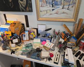 Vintage and modern office supplies and tools