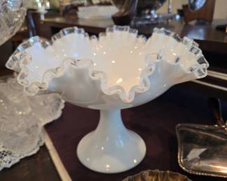Vintage Fenton milk glass pedestal dish.