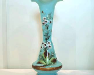 Antique hand blown, hand painted glass flower vase