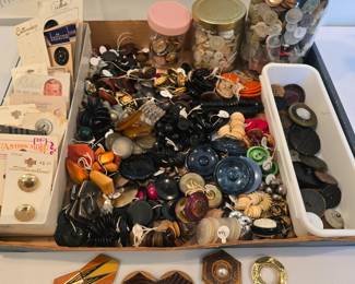 Vintage and antique buttons and buckles. Celluloid, Bakelite, metal, mother-of-pearl, shell, bone