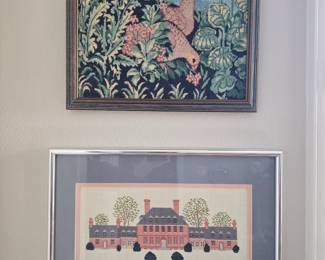 Framed vintage needlework art