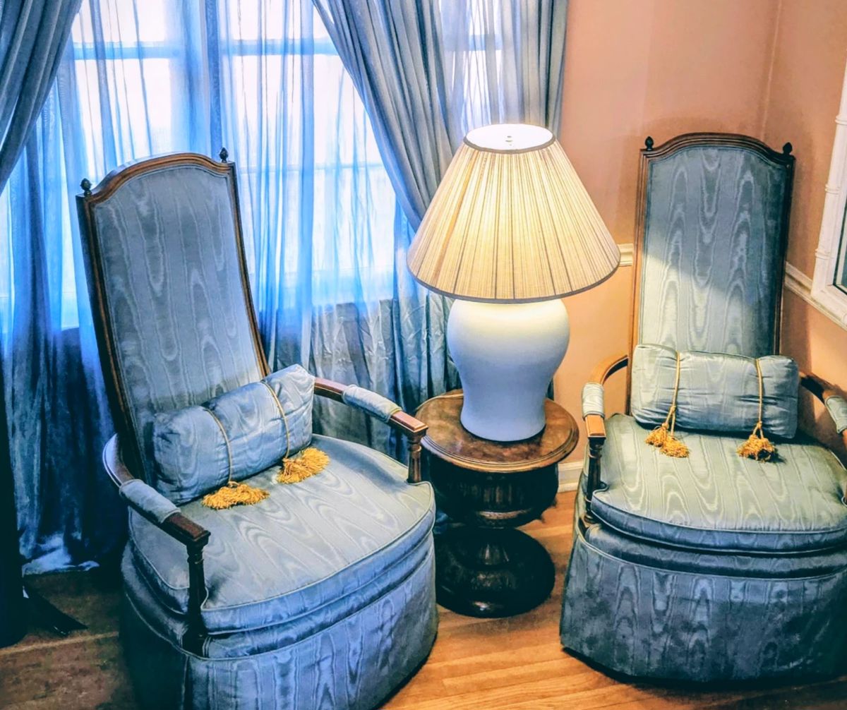 Pair of powder blue Regency Chairs