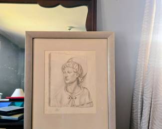 Original pencil sketch of 1960s woman