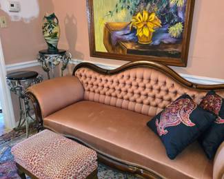 Victorian mahogany tufted parlor loveseat