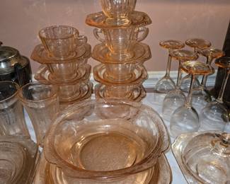 Huge set of Recollection Pink by INDIANA GLASS china, plates, bowls, servers, salad plates, tea cups, beautiful condition