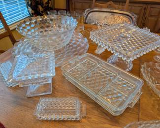 Special or more rare Fostoria "American" pattern glassware. Punch bowl and Square rum well cake stand