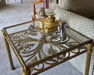 Gold Iron End Table - Glass Top