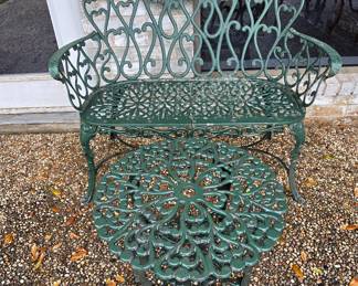 Iron Patio Bench with Table