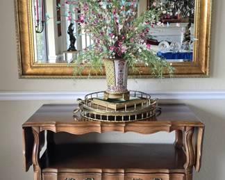 Gold Gilded Mirror  - French Provincial Serving Cart - Brass Vintage Trays