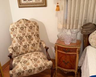 Vintage Arm Chair, Carved Mahogany Frame