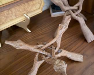 Vintage Hand Carved Wooden Tripod Stands or Cobra Stands
