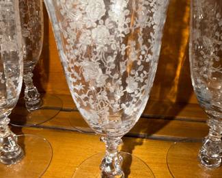Vintage Cambridge "Rose Point" Crystal Etched Water Goblets