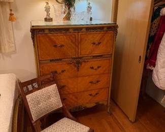 Vintage French  Louis XV Highboy, Satinwood, Antique Grandmother Rocker