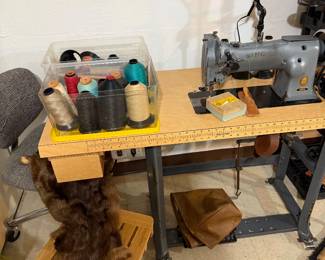 Vintage Industrial Singer Sewing Machine with Industrial Metal Sewing Table