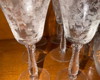 Vintage Fostoria "Heather" Etched Wine Crystal Goblets