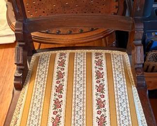 Antique Eastlake Carved Walnut Needlepoint Seat