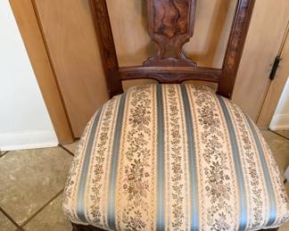 Antique Early 20th Century Carved Walnut Renaissance Revival Side Chair on Wheels