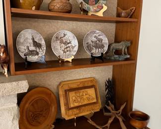 Various Wood Carvings, Porcelain Plates