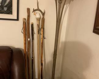 Walking sticks next to the floor lamp