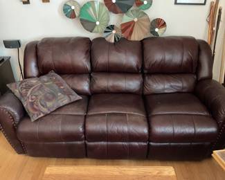 Double electric recliner leather couch