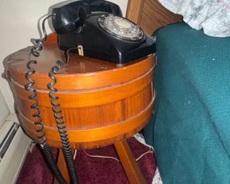 rotary dial phone + sewing basket