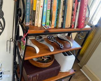 Cook books and metal + wood Shelving unit