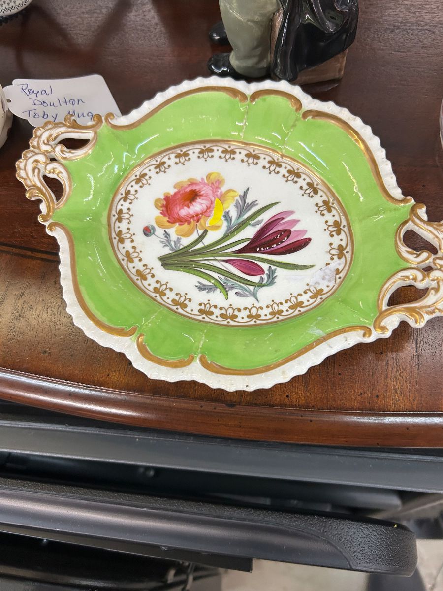 Colorful Coalport two-handled plate, c.1840