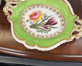 Colorful Coalport two-handled plate, c.1840