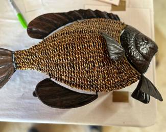 Curtis Jere, MCM metal and rattan fish